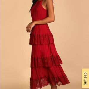 Came for the Cocktails Wine Red Pleated Tiered Maxi Dress